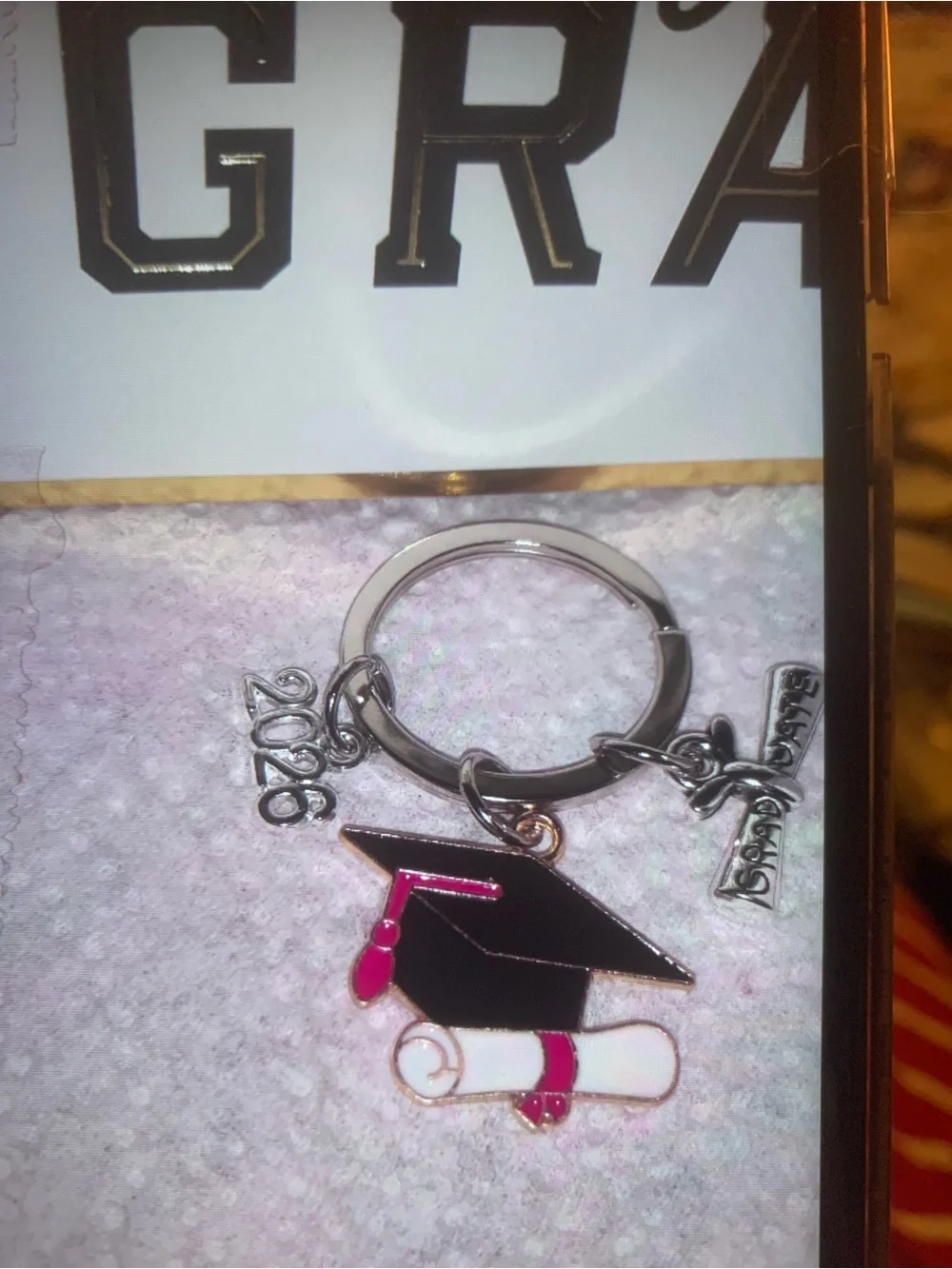 Graduation Keychain Cap & Diploma Charm - Black & Red NEW Handmade Unisex MEN